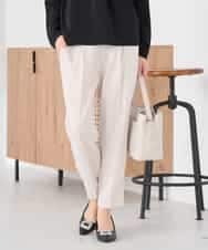 KALCD04069 a.v.v Elmi(アー・ヴェ・ヴェ) 【低身長サイズ】サテンテーパードパンツ【洗える/速乾/毛玉になりにくい/イージーケア】 ネイビー