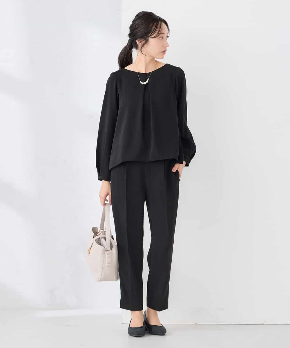 KALCD04069 a.v.v Elmi(アー・ヴェ・ヴェ) 【低身長サイズ】サテンテーパードパンツ【洗える/速乾/毛玉になりにくい/イージーケア】 ネイビー