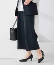 KALCD05069 a.v.v Elmi(アー・ヴェ・ヴェ) 【低身長サイズ】サテンワイドクロップドパンツ【洗える/速乾/毛玉になりにくい/イージーケア】 ネイビー