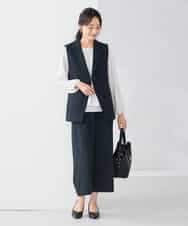 KALCD05069 a.v.v Elmi(アー・ヴェ・ヴェ) 【低身長サイズ】サテンワイドクロップドパンツ【洗える/速乾/毛玉になりにくい/イージーケア】 ネイビー