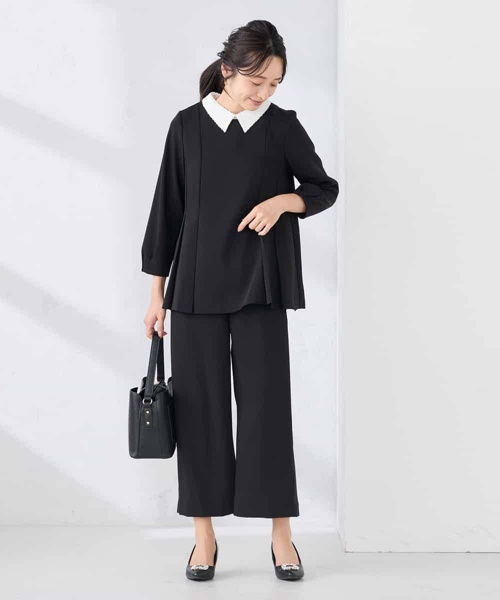 KALCD05069 a.v.v Elmi(アー・ヴェ・ヴェ) 【低身長サイズ】サテンワイドクロップドパンツ【洗える/速乾/毛玉になりにくい/イージーケア】 ネイビー