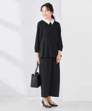 KALCD05069 a.v.v Elmi(アー・ヴェ・ヴェ) 【低身長サイズ】サテンワイドクロップドパンツ【洗える/速乾/毛玉になりにくい/イージーケア】 ネイビー