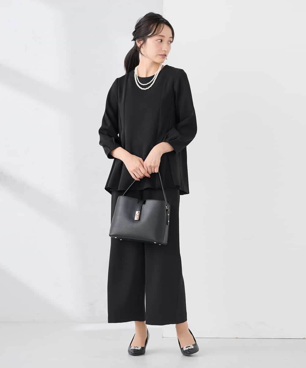 KALCD05069 a.v.v Elmi(アー・ヴェ・ヴェ) 【低身長サイズ】サテンワイドクロップドパンツ【洗える/速乾/毛玉になりにくい/イージーケア】 ネイビー