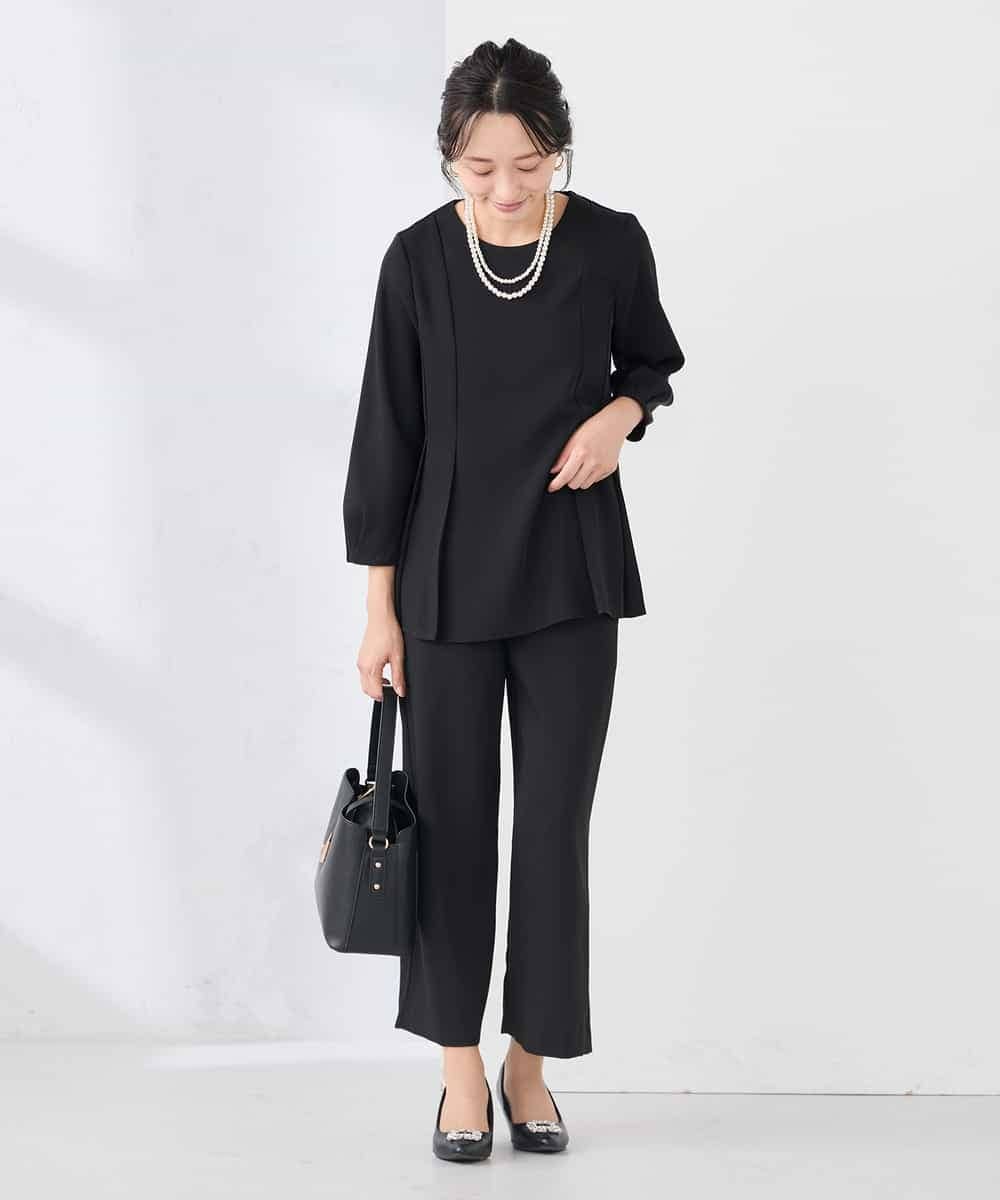 KALCD05069 a.v.v Elmi(アー・ヴェ・ヴェ) 【低身長サイズ】サテンワイドクロップドパンツ【洗える/速乾/毛玉になりにくい/イージーケア】 ネイビー