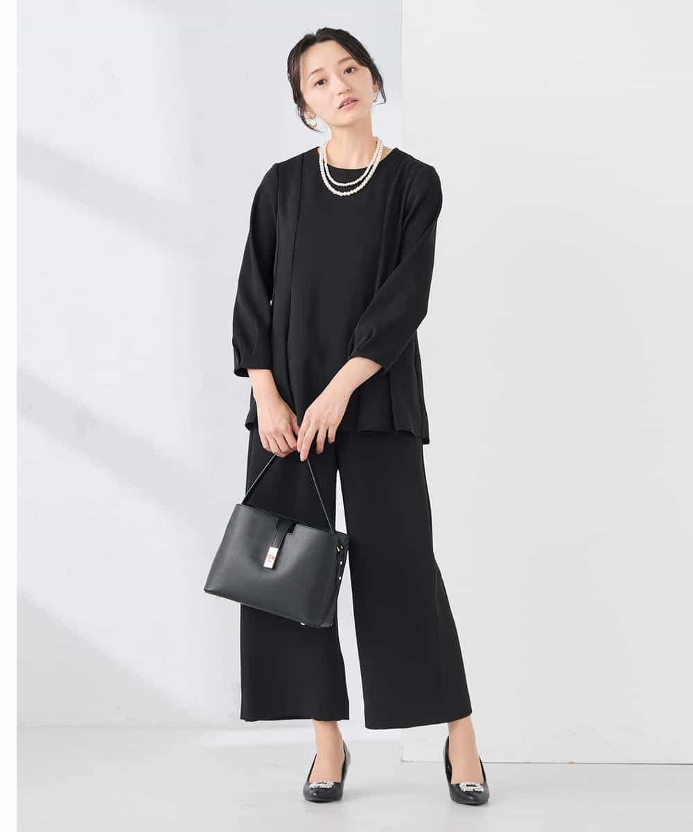 KALCD05069 a.v.v Elmi(アー・ヴェ・ヴェ) 【低身長サイズ】サテンワイドクロップドパンツ【洗える/速乾/毛玉になりにくい/イージーケア】 ネイビー