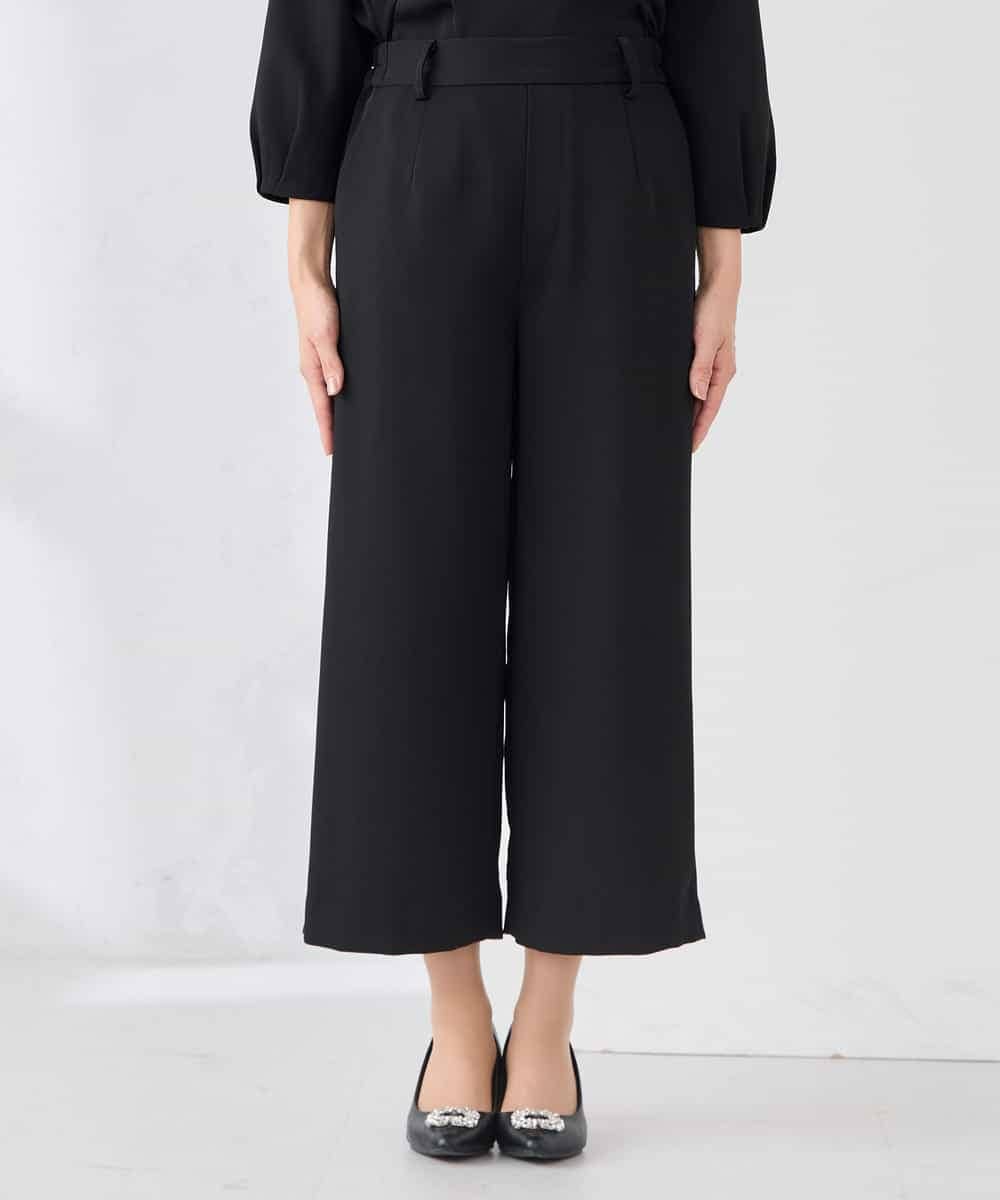 KALCD05069 a.v.v Elmi(アー・ヴェ・ヴェ) 【低身長サイズ】サテンワイドクロップドパンツ【洗える/速乾/毛玉になりにくい/イージーケア】 ネイビー