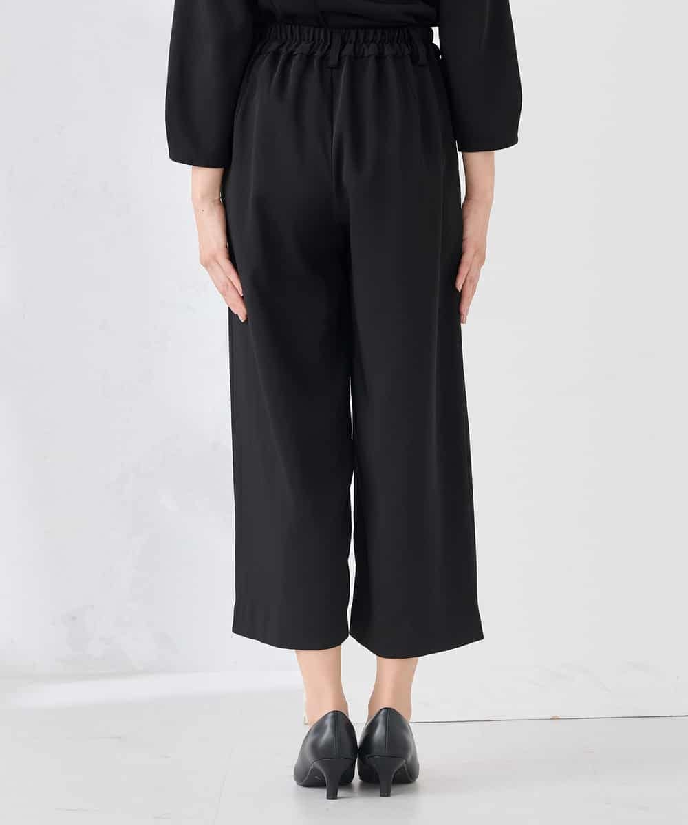 KALCD05069 a.v.v Elmi(アー・ヴェ・ヴェ) 【低身長サイズ】サテンワイドクロップドパンツ【洗える/速乾/毛玉になりにくい/イージーケア】 ネイビー