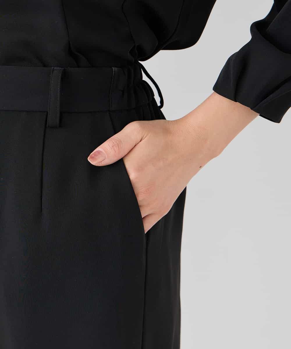 KALCD05069 a.v.v Elmi(アー・ヴェ・ヴェ) 【低身長サイズ】サテンワイドクロップドパンツ【洗える/速乾/毛玉になりにくい/イージーケア】 ネイビー