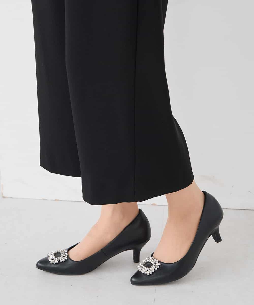 KALCD05069 a.v.v Elmi(アー・ヴェ・ヴェ) 【低身長サイズ】サテンワイドクロップドパンツ【洗える/速乾/毛玉になりにくい/イージーケア】 ネイビー