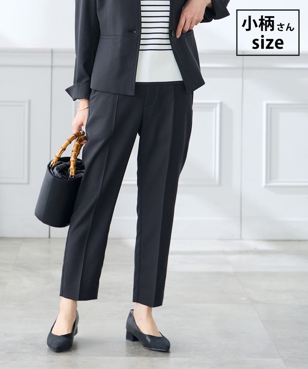 KALFE20079 a.v.v Elmi(アー・ヴェ・ヴェ) 【低身長サイズ】【洗える/UVカット】リネンライクストレッチテーパードパンツ ネイビー