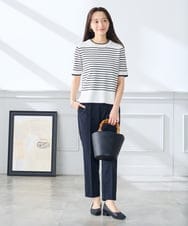 KALFE20079 a.v.v Elmi(アー・ヴェ・ヴェ) 【低身長サイズ】【洗える/UVカット】リネンライクストレッチテーパードパンツ ネイビー