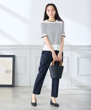 KALFE20079 a.v.v Elmi(アー・ヴェ・ヴェ) 【低身長サイズ】【洗える/UVカット】リネンライクストレッチテーパードパンツ ネイビー