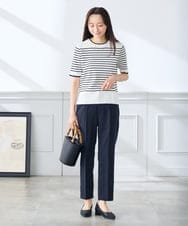 KALFE20079 a.v.v Elmi(アー・ヴェ・ヴェ) 【低身長サイズ】【洗える/UVカット】リネンライクストレッチテーパードパンツ ネイビー