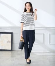 KALFE20079 a.v.v Elmi(アー・ヴェ・ヴェ) 【低身長サイズ】【洗える/UVカット】リネンライクストレッチテーパードパンツ ネイビー