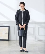 KALFE20079 a.v.v Elmi(アー・ヴェ・ヴェ) 【低身長サイズ】【洗える/UVカット】リネンライクストレッチテーパードパンツ ネイビー