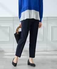 KALFE20079 a.v.v Elmi(アー・ヴェ・ヴェ) 【低身長サイズ】【洗える/UVカット】リネンライクストレッチテーパードパンツ ネイビー