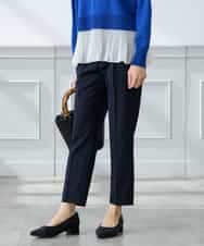 KALFE20079 a.v.v Elmi(アー・ヴェ・ヴェ) 【低身長サイズ】【洗える/UVカット】リネンライクストレッチテーパードパンツ ネイビー