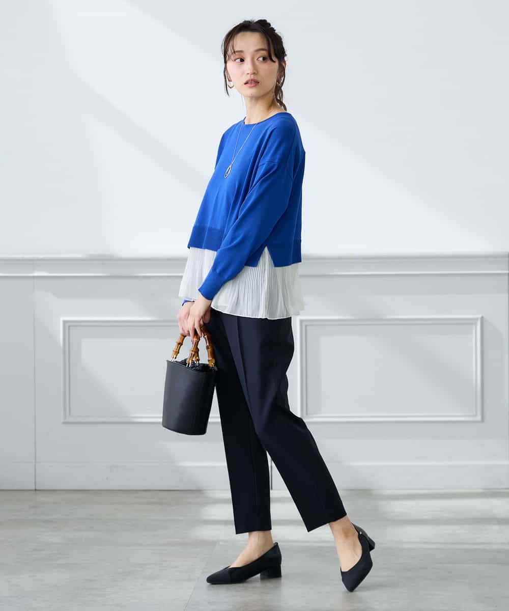 KALFE20079 a.v.v Elmi(アー・ヴェ・ヴェ) 【低身長サイズ】【洗える/UVカット】リネンライクストレッチテーパードパンツ ネイビー