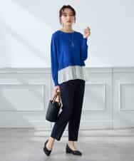 KALFE20079 a.v.v Elmi(アー・ヴェ・ヴェ) 【低身長サイズ】【洗える/UVカット】リネンライクストレッチテーパードパンツ ネイビー