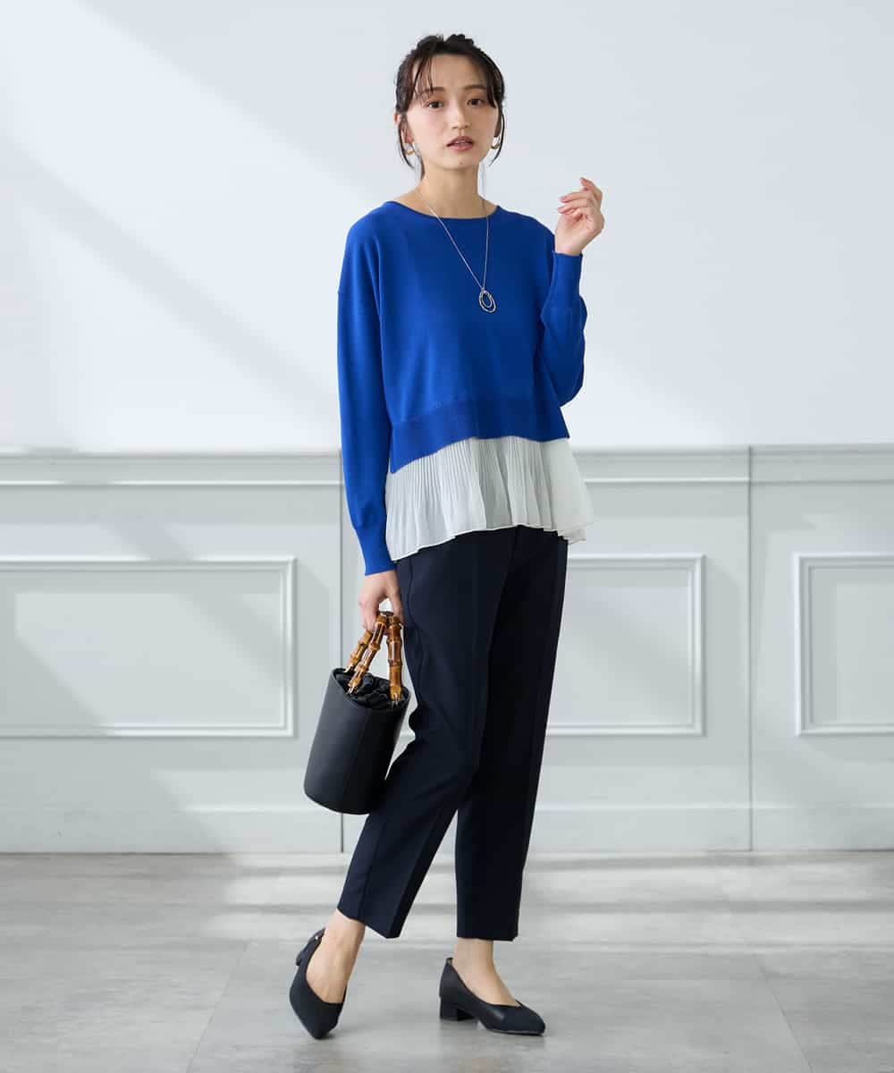 KALFE20079 a.v.v Elmi(アー・ヴェ・ヴェ) 【低身長サイズ】【洗える/UVカット】リネンライクストレッチテーパードパンツ ネイビー