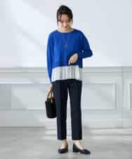 KALFE20079 a.v.v Elmi(アー・ヴェ・ヴェ) 【低身長サイズ】【洗える/UVカット】リネンライクストレッチテーパードパンツ ネイビー