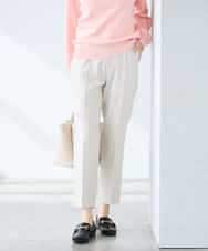 KALFE20079 a.v.v Elmi(アー・ヴェ・ヴェ) 【低身長サイズ】【洗える/UVカット】リネンライクストレッチテーパードパンツ ネイビー