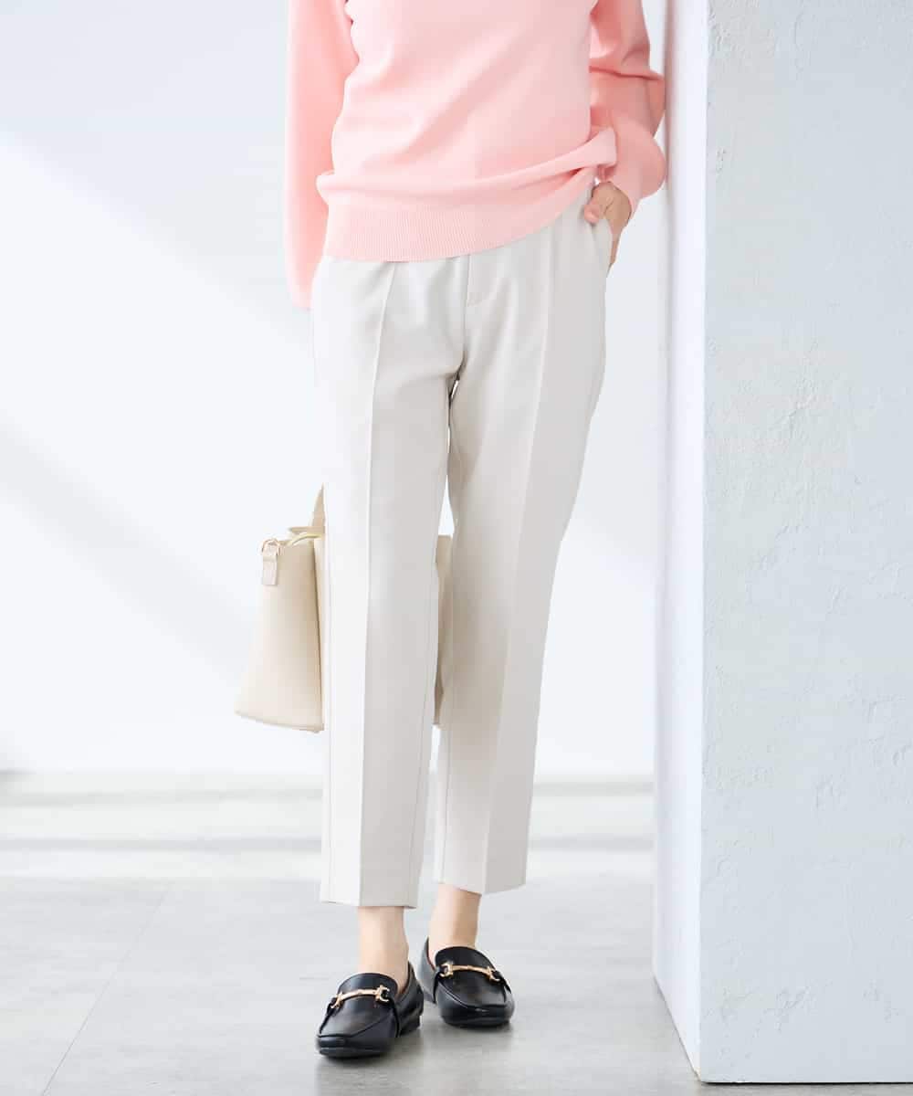 KALFE20079 a.v.v Elmi(アー・ヴェ・ヴェ) 【低身長サイズ】【洗える/UVカット】リネンライクストレッチテーパードパンツ ネイビー