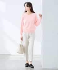 KALFE20079 a.v.v Elmi(アー・ヴェ・ヴェ) 【低身長サイズ】【洗える/UVカット】リネンライクストレッチテーパードパンツ ネイビー