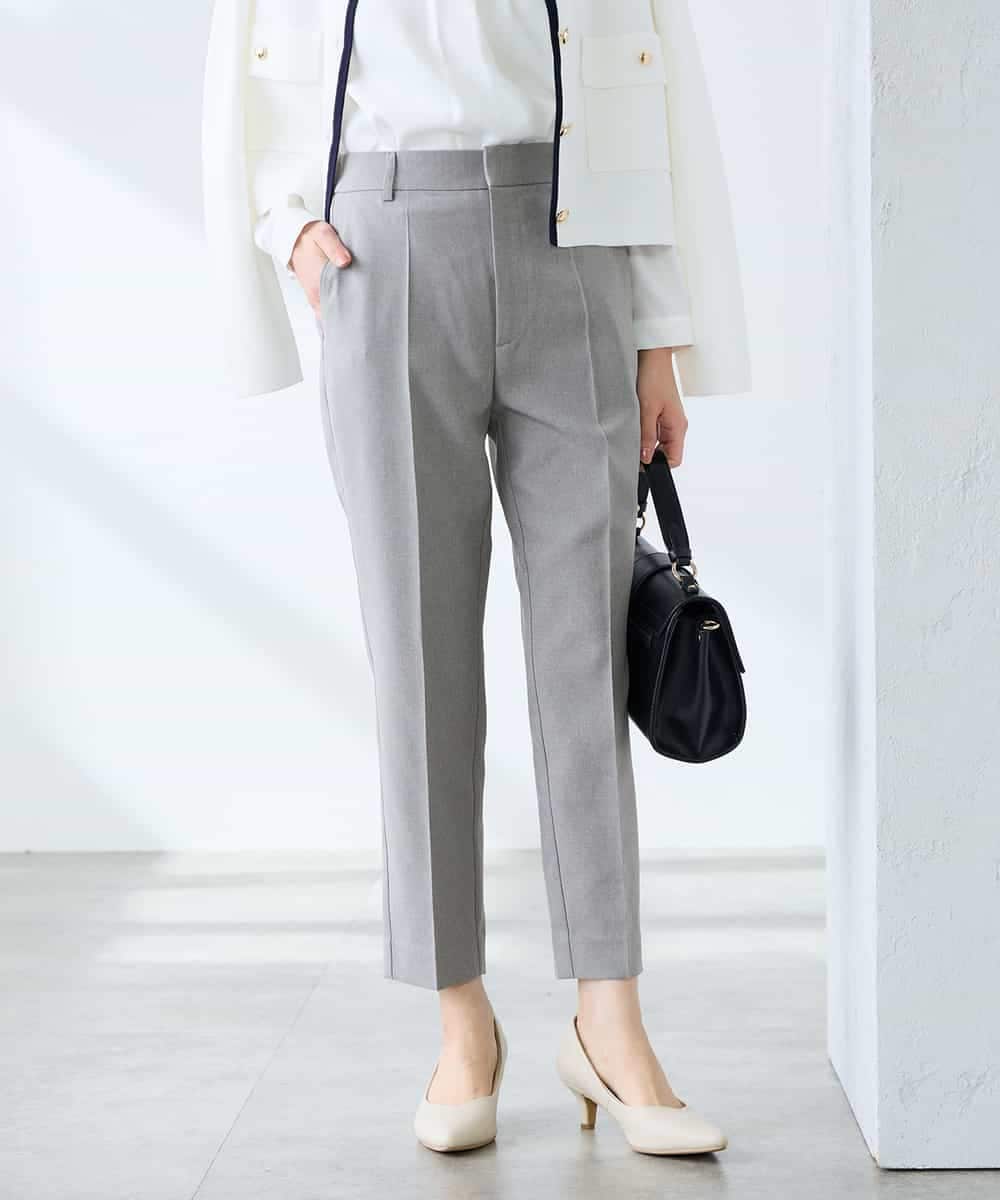 KALFE20079 a.v.v Elmi(アー・ヴェ・ヴェ) 【低身長サイズ】【洗える/UVカット】リネンライクストレッチテーパードパンツ ネイビー