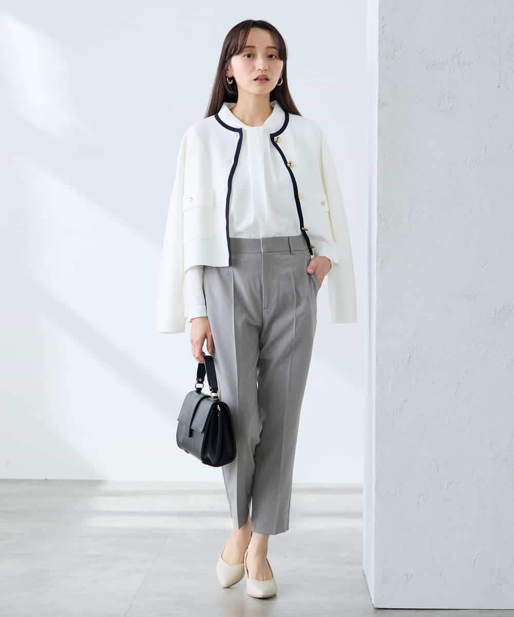 KALFE20079 a.v.v Elmi(アー・ヴェ・ヴェ) 【低身長サイズ】【洗える/UVカット】リネンライクストレッチテーパードパンツ ネイビー