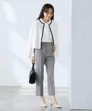 KALFE20079 a.v.v Elmi(アー・ヴェ・ヴェ) 【低身長サイズ】【洗える/UVカット】リネンライクストレッチテーパードパンツ ネイビー