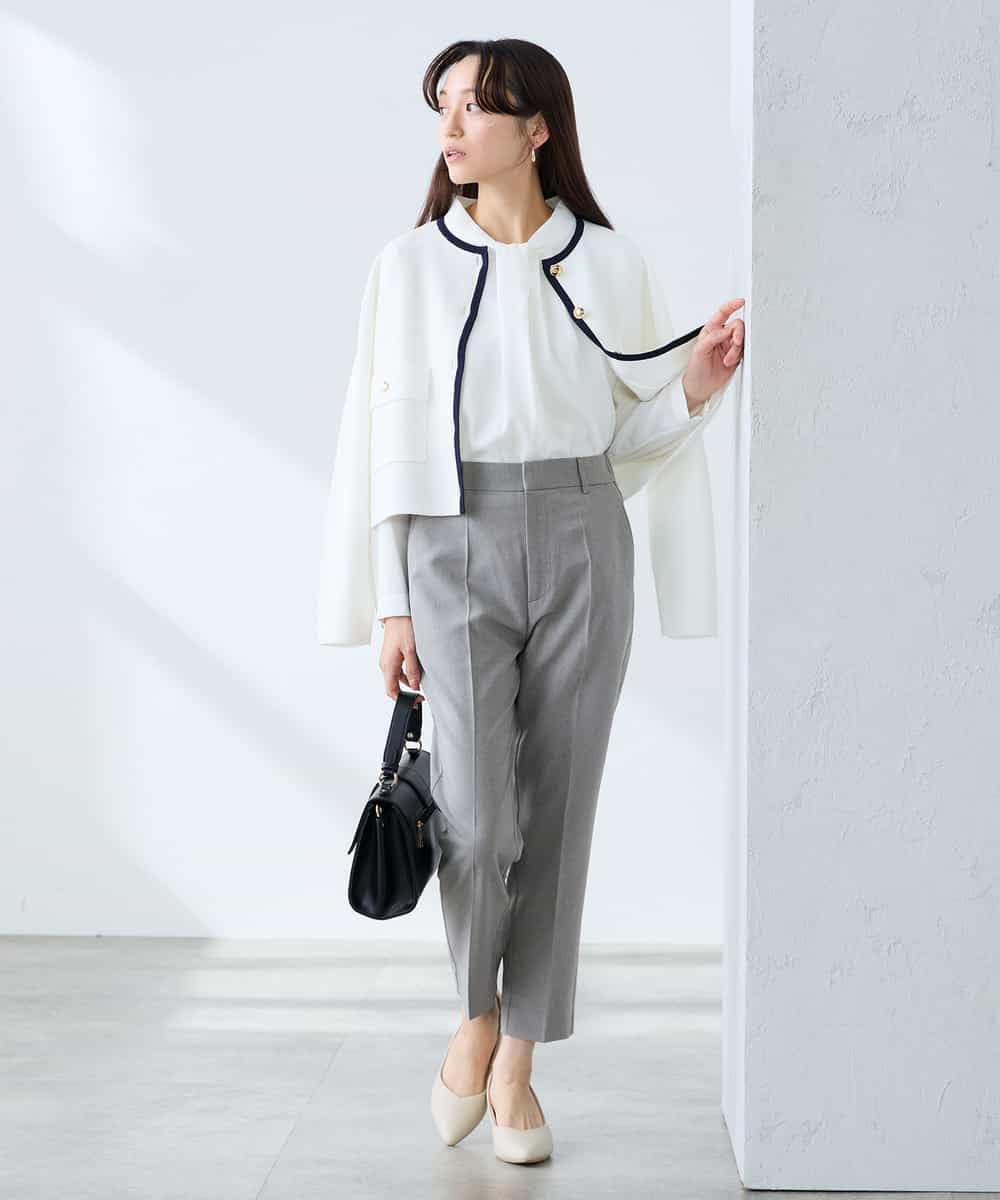 KALFE20079 a.v.v Elmi(アー・ヴェ・ヴェ) 【低身長サイズ】【洗える/UVカット】リネンライクストレッチテーパードパンツ ネイビー