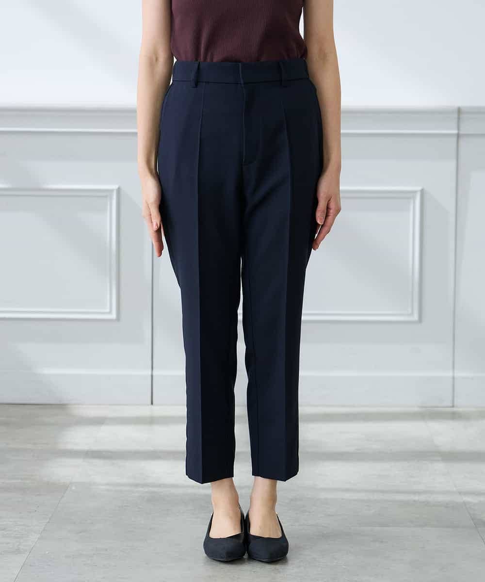 KALFE20079 a.v.v Elmi(アー・ヴェ・ヴェ) 【低身長サイズ】【洗える/UVカット】リネンライクストレッチテーパードパンツ ネイビー