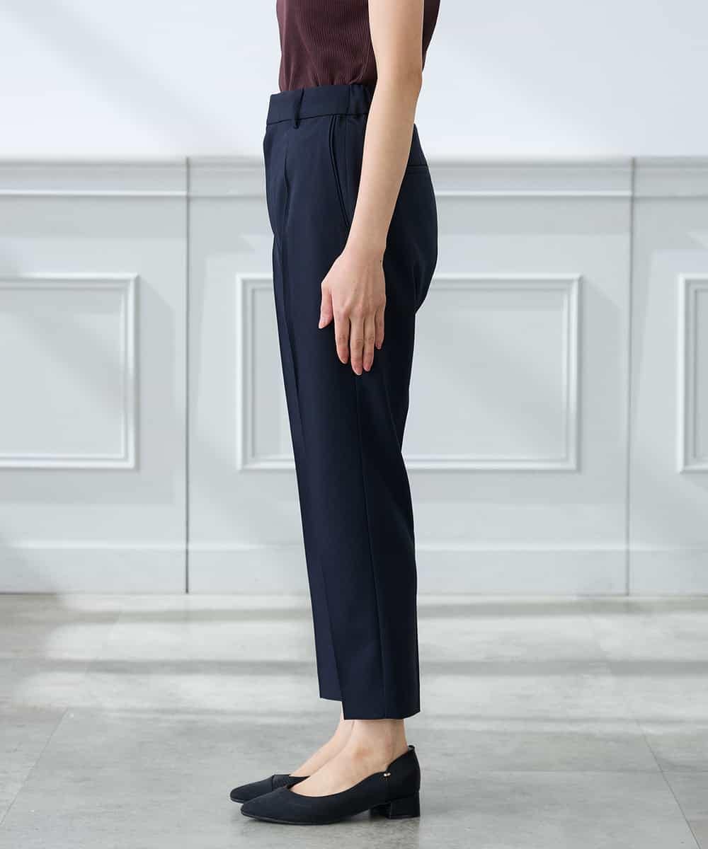 KALFE20079 a.v.v Elmi(アー・ヴェ・ヴェ) 【低身長サイズ】【洗える/UVカット】リネンライクストレッチテーパードパンツ ネイビー