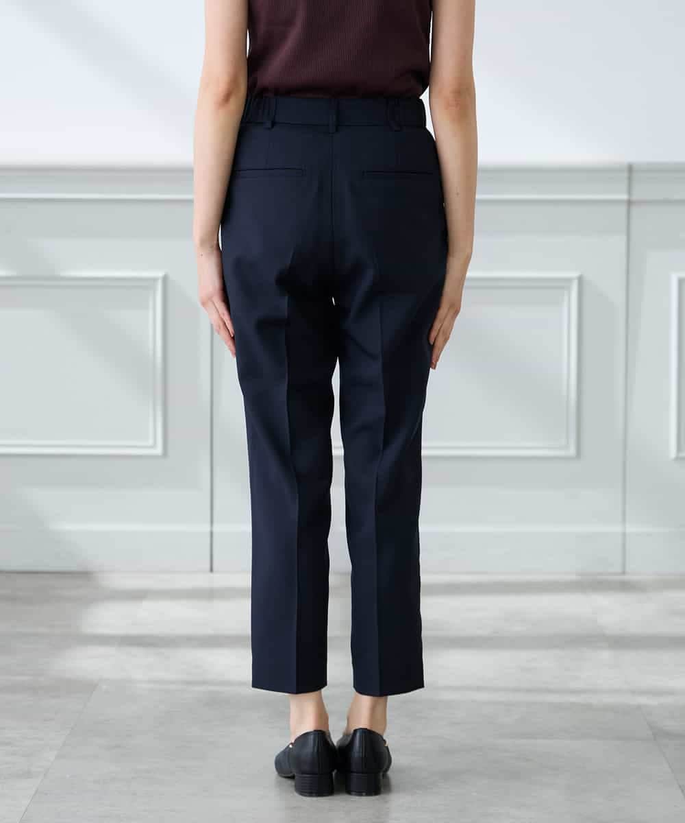 KALFE20079 a.v.v Elmi(アー・ヴェ・ヴェ) 【低身長サイズ】【洗える/UVカット】リネンライクストレッチテーパードパンツ ネイビー