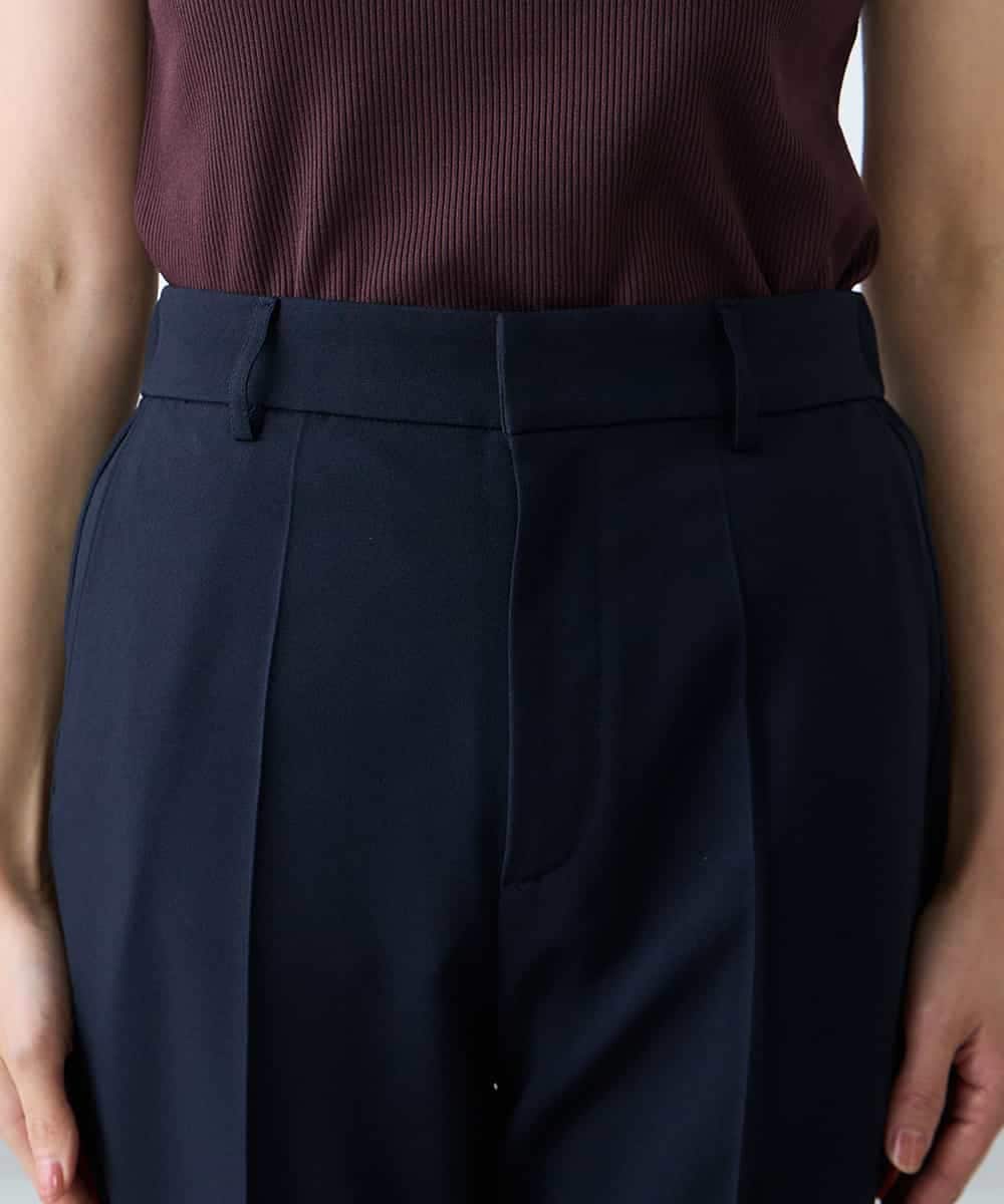 KALFE20079 a.v.v Elmi(アー・ヴェ・ヴェ) 【低身長サイズ】【洗える/UVカット】リネンライクストレッチテーパードパンツ ネイビー