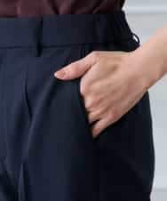 KALFE20079 a.v.v Elmi(アー・ヴェ・ヴェ) 【低身長サイズ】【洗える/UVカット】リネンライクストレッチテーパードパンツ ネイビー