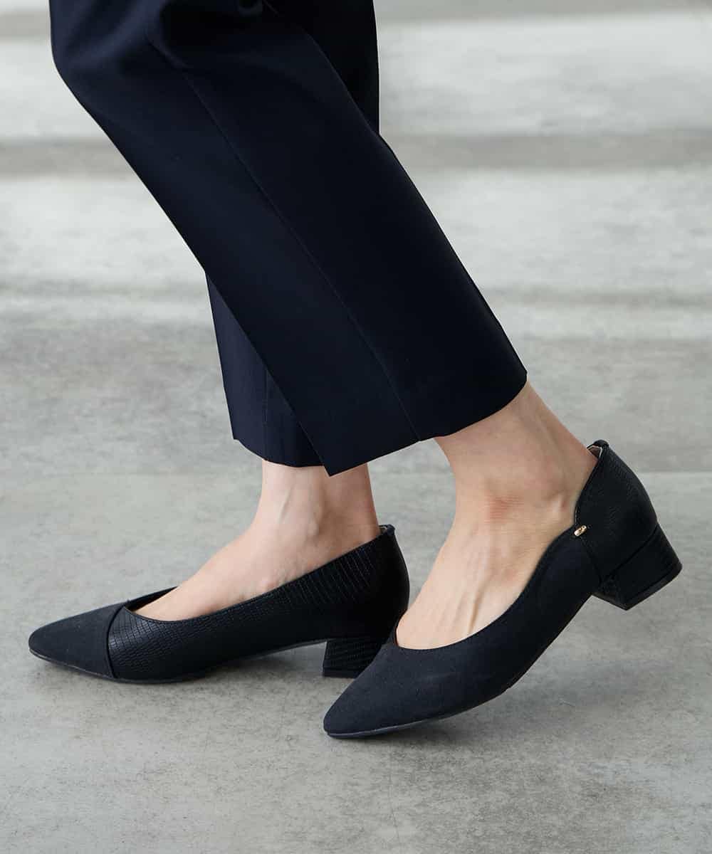 KALFE20079 a.v.v Elmi(アー・ヴェ・ヴェ) 【低身長サイズ】【洗える/UVカット】リネンライクストレッチテーパードパンツ ネイビー