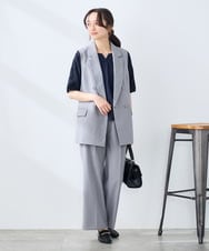 KALFE22079 a.v.v Elmi(アー・ヴェ・ヴェ) 【低身長サイズ】【洗える/UVカット】リネンライクストレッチワイドパンツ ネイビー