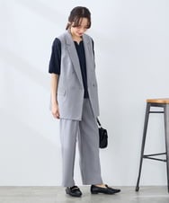 KALFE22079 a.v.v Elmi(アー・ヴェ・ヴェ) 【低身長サイズ】【洗える/UVカット】リネンライクストレッチワイドパンツ ネイビー