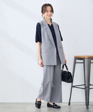 KALFE22079 a.v.v Elmi(アー・ヴェ・ヴェ) 【低身長サイズ】【洗える/UVカット】リネンライクストレッチワイドパンツ ネイビー