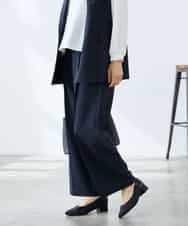 KALFE22079 a.v.v Elmi(アー・ヴェ・ヴェ) 【低身長サイズ】【洗える/UVカット】リネンライクストレッチワイドパンツ ネイビー