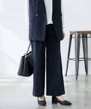 KALFE22079 a.v.v Elmi(アー・ヴェ・ヴェ) 【低身長サイズ】【洗える/UVカット】リネンライクストレッチワイドパンツ ネイビー