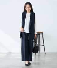 KALFE22079 a.v.v Elmi(アー・ヴェ・ヴェ) 【低身長サイズ】【洗える/UVカット】リネンライクストレッチワイドパンツ ネイビー