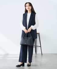 KALFE22079 a.v.v Elmi(アー・ヴェ・ヴェ) 【低身長サイズ】【洗える/UVカット】リネンライクストレッチワイドパンツ ネイビー