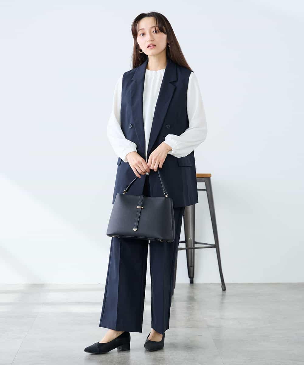 KALFE22079 a.v.v Elmi(アー・ヴェ・ヴェ) 【低身長サイズ】【洗える/UVカット】リネンライクストレッチワイドパンツ ネイビー