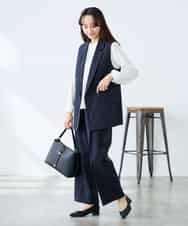 KALFE22079 a.v.v Elmi(アー・ヴェ・ヴェ) 【低身長サイズ】【洗える/UVカット】リネンライクストレッチワイドパンツ ネイビー