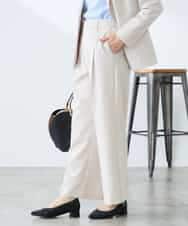 KALFE22079 a.v.v Elmi(アー・ヴェ・ヴェ) 【低身長サイズ】【洗える/UVカット】リネンライクストレッチワイドパンツ ネイビー