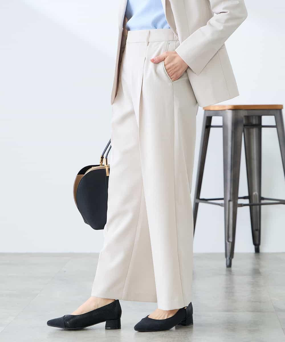 KALFE22079 a.v.v Elmi(アー・ヴェ・ヴェ) 【低身長サイズ】【洗える/UVカット】リネンライクストレッチワイドパンツ ネイビー