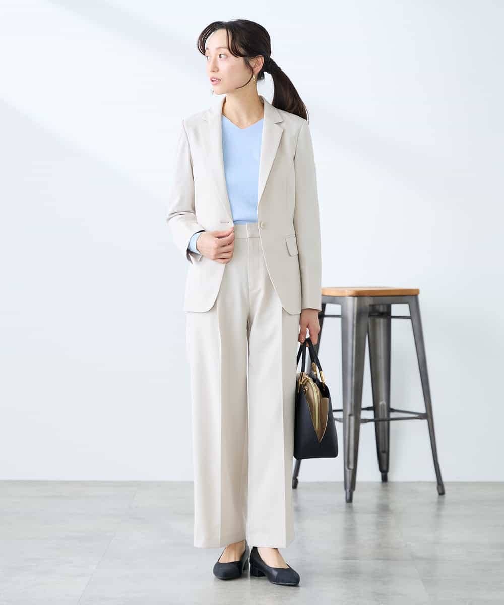 KALFE22079 a.v.v Elmi(アー・ヴェ・ヴェ) 【低身長サイズ】【洗える/UVカット】リネンライクストレッチワイドパンツ ネイビー